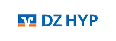 Auf dem Bild ist das Logo der DZ HYP in den Farben weiß, blau und orange zu sehen.