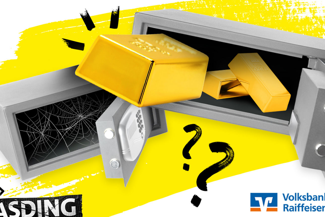 Ein Safe mit drei Goldbarren und ein leerer Safe