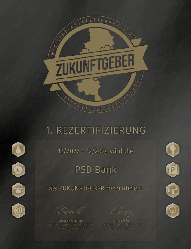Urkunde über Rezertifizierung als "Zukunftgeber"