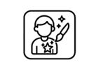 Glitzer Tattos für Kinder Icon zeigt ein Kind und einen Pinsel mit Glitzersternen