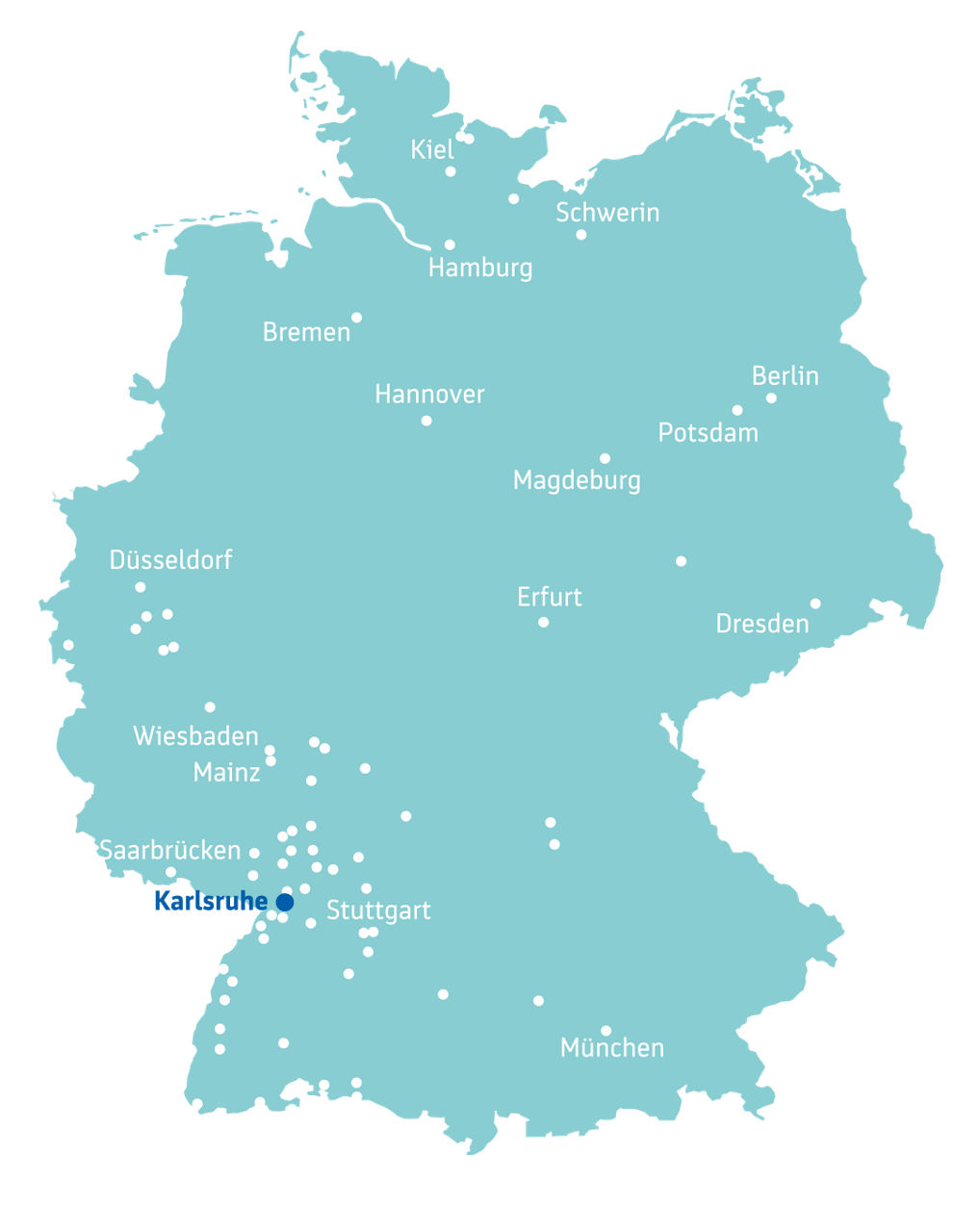 Deutschlandkarte mit Städten, in denen es BBBank Filialen gibt