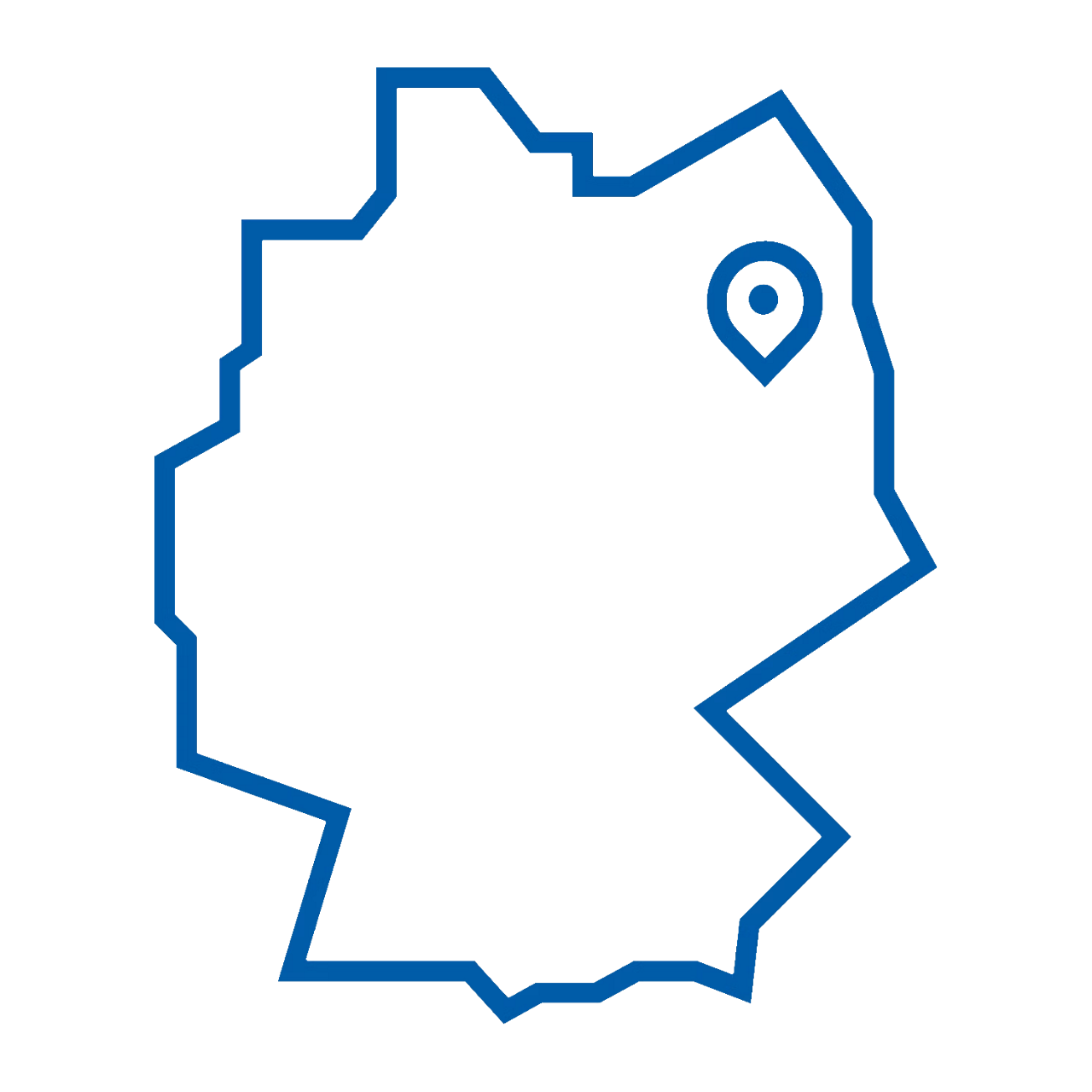 Umriss einer Deutschlandkarte mit einer Markierung bei Berlin.