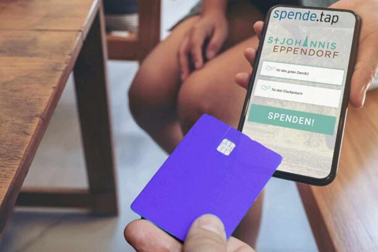 Kontaktloser Spendenvorgang mittels Digitalem Spendenterminal Spende-tap2pay