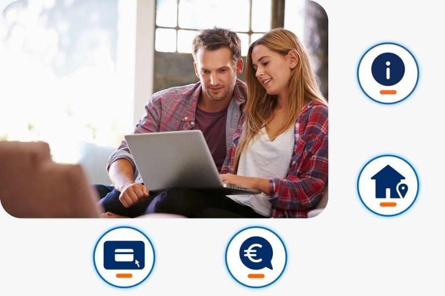 Junges Paar erledigt Bankgeschäfte am Laptop