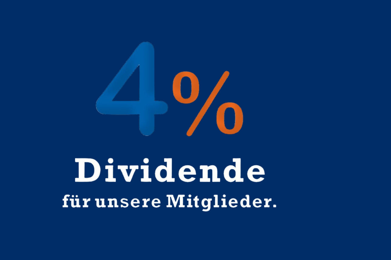 4% Dividende für Mitglieder - auf blauem Hintergrund