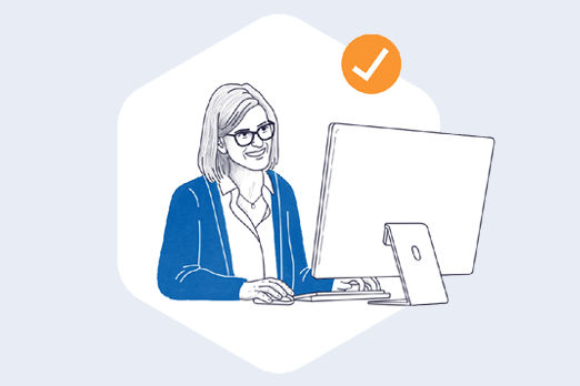 Illustration einer Geschäftsfrau am Computer.