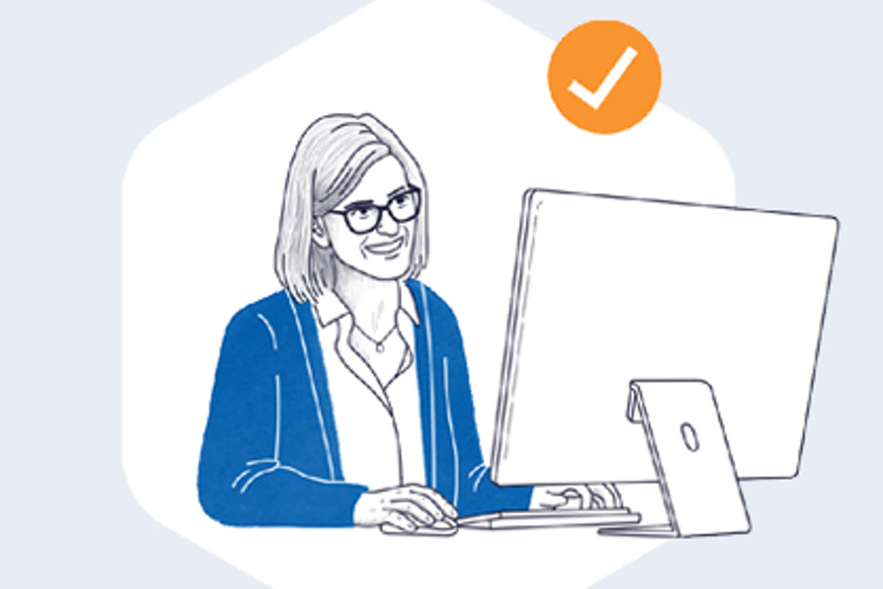 Illustration einer Geschäftsfrau am Computer.