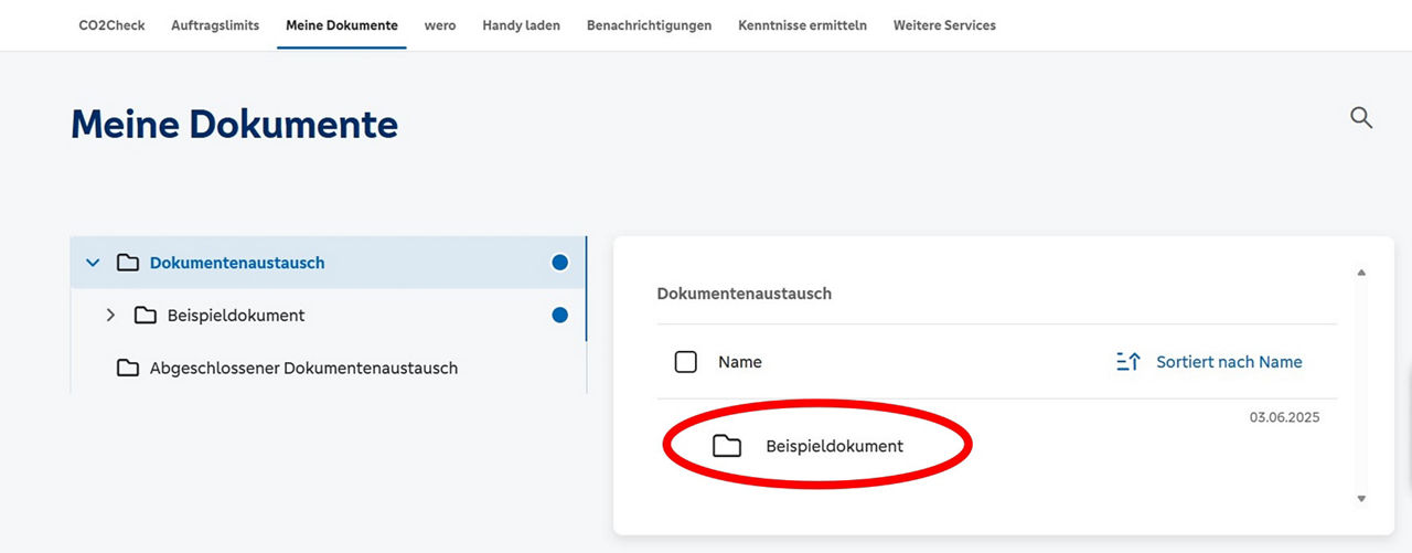 In der Funktion "Dokument hochladen" sehen Sie Ihr von uns angefordertes Dokument.