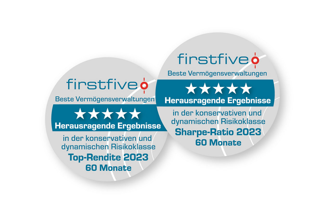 Auszeichnung der Agentur firstfive für herausragende Ergebnisse in der Vermögensveraltung.