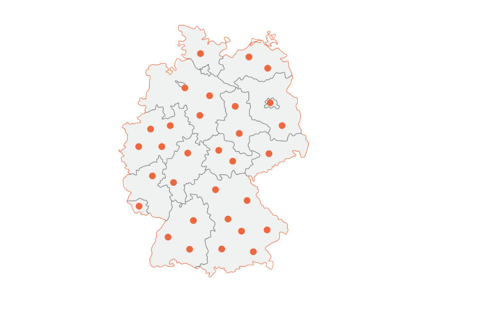 Ländergrafik zeigt exemplarisch die Anzahl bundesweiter givve® Card-Händler