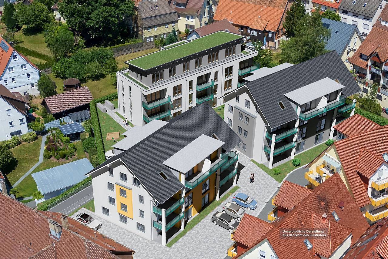 Fotorealistische Darstellung Luftaufnahme Neubau-Projekt CityLife, unverbindliche Darstellung