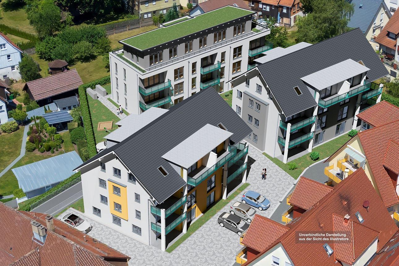 Fotorealistische Darstellung Luftaufnahme Neubau-Projekt CityLife, unverbindliche Darstellung
