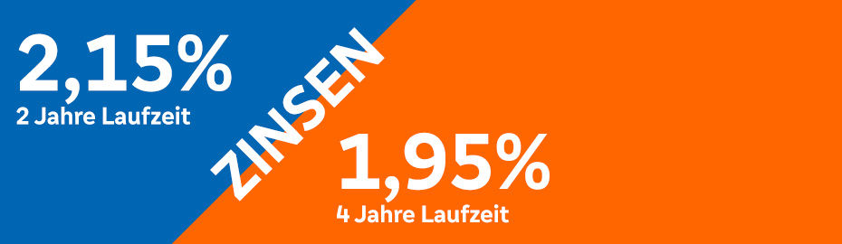 2,15% bei 4 Jahren Laufzeit und 1,95% bei 2 Jahren Laufzeit
