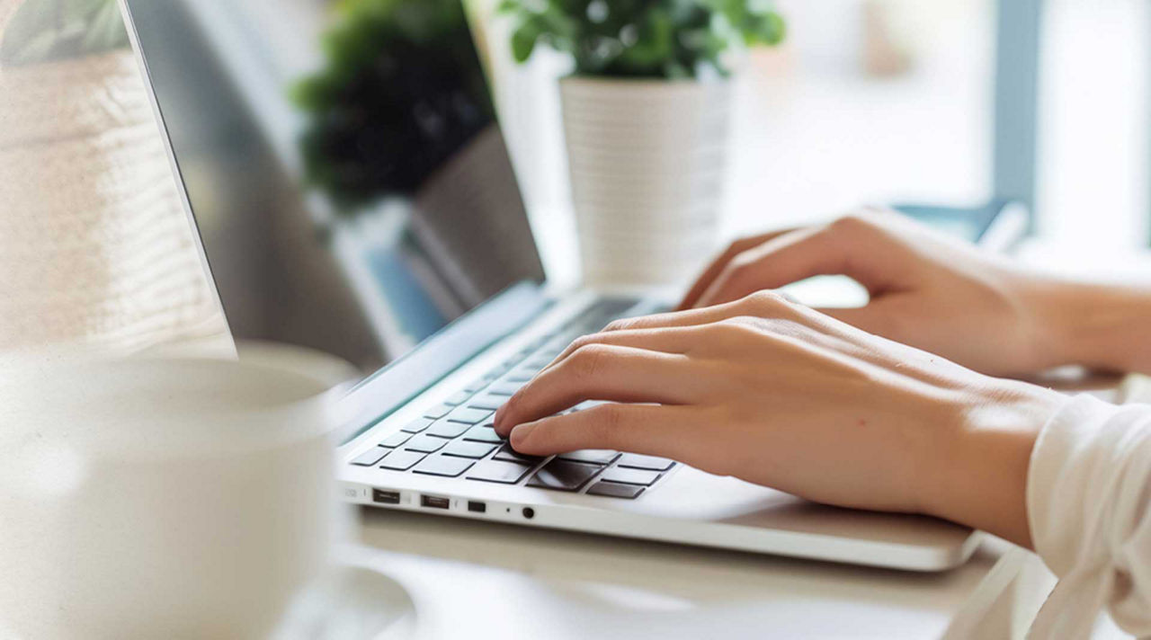 Zahlungsverkehr Hände tippen auf Laptop Tastatur