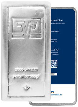 5000 Gramm Silberbarren mit Sicherheitszertifikat