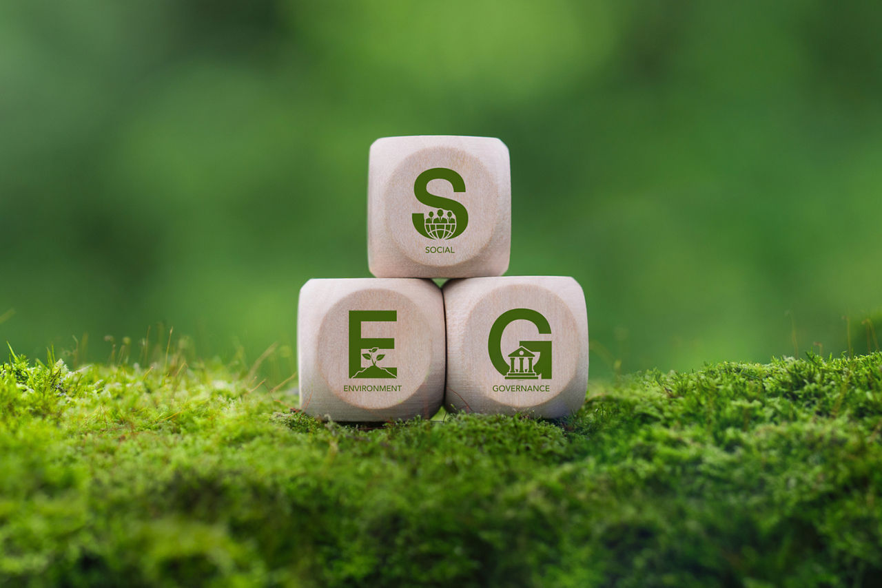 ESG concept of environmental, social and governance. is the concept of sustainable corporate development. icon symbol green o
