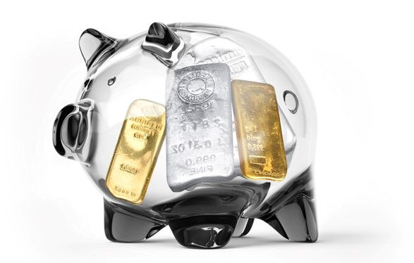Sparschwein mit Gold- und Silberbarren