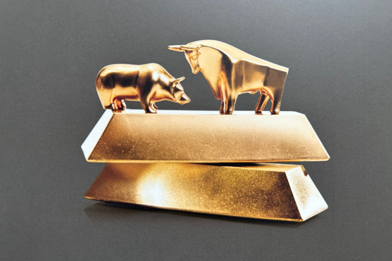 Goldbarren mit Bulle und Bär