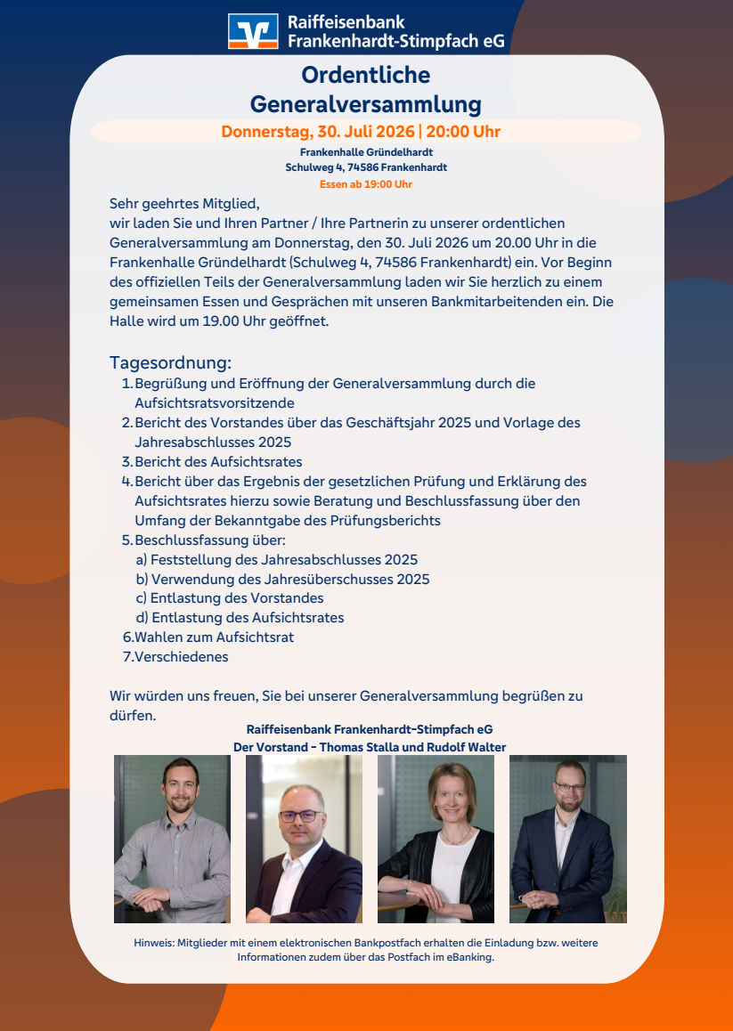 Einladung Generalversammlung 2026