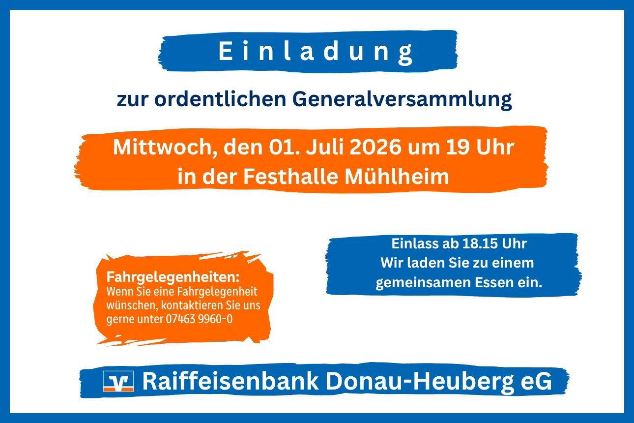 Einladung Generalversammlung 2026 am 01.07.2026 19 Uhr Festhalle Mühlheim