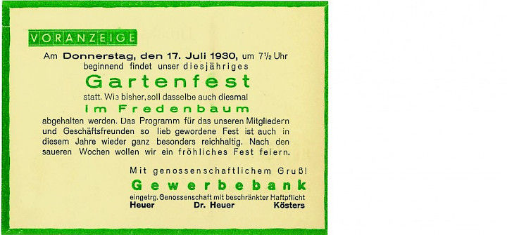 Abbildung einer Einladung zum Gartenfest aus dem Jahre 1930