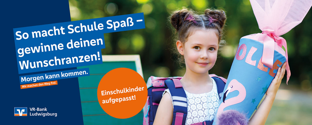 So macht Schule Spaß! Kind mit Schultüte und Schulranzen