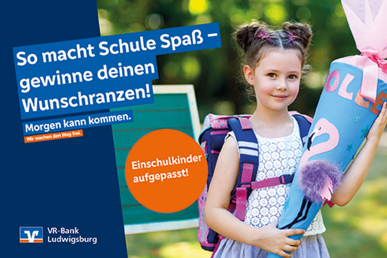 So macht Schule Spaß! Kind mit Schultüte und Schulranzen