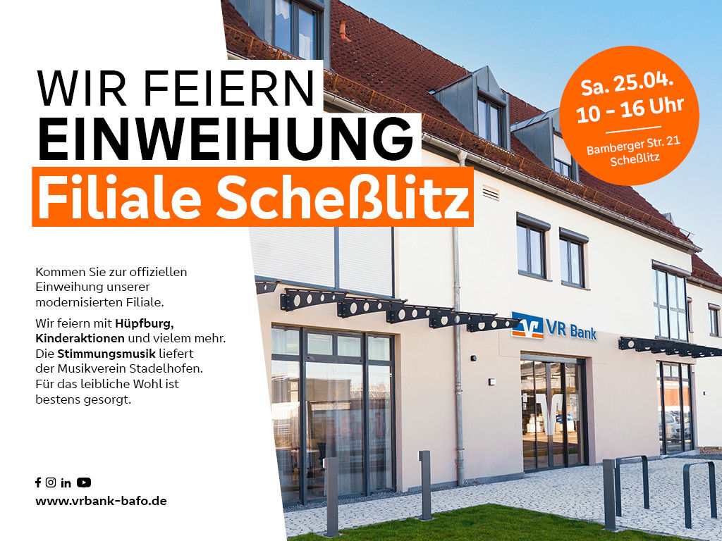 Veranstaltungshinweis zur Einweihung Filiale Strullendorf am 25. April 2026