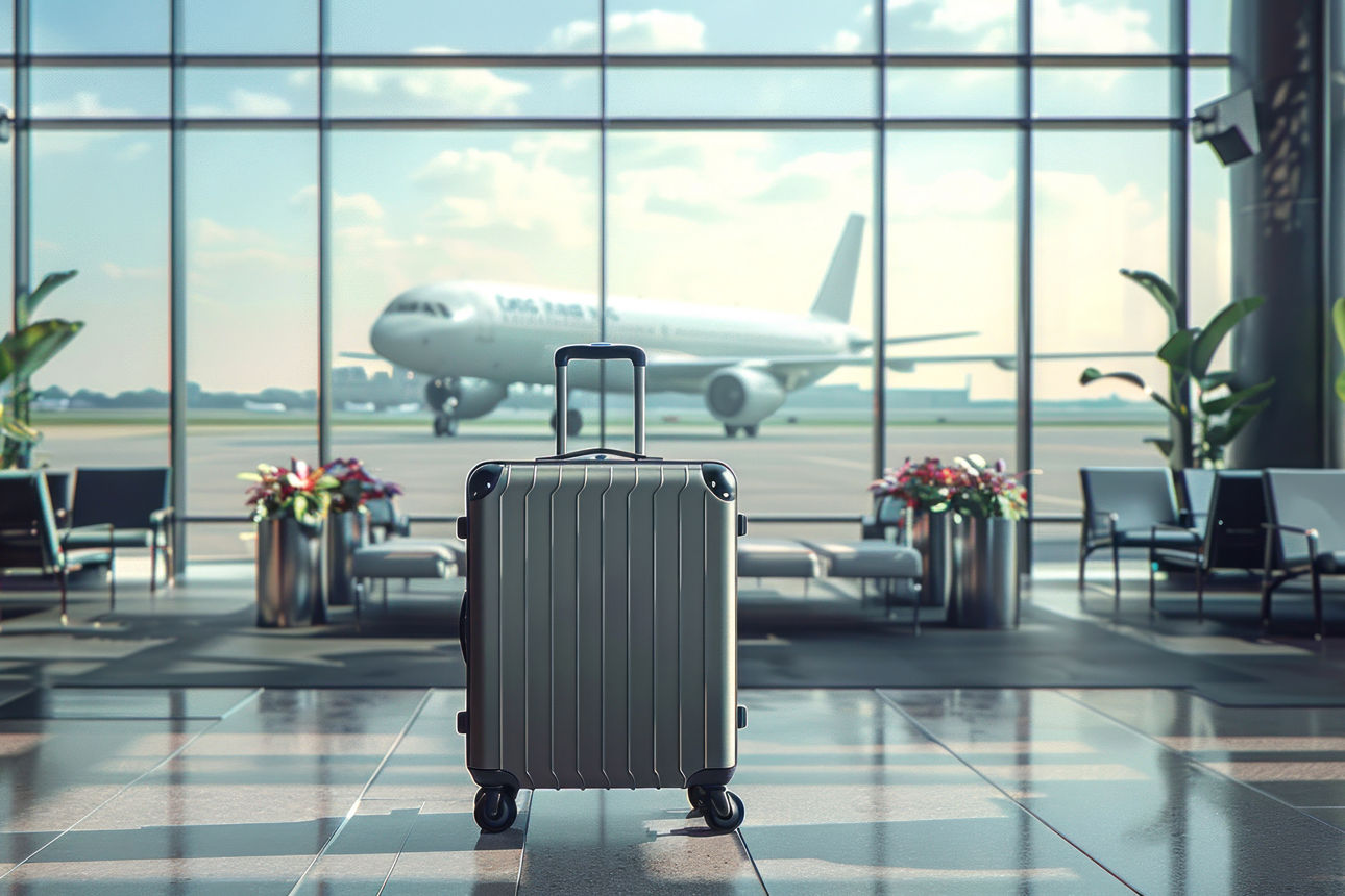 Ein Koffer steht am Flughafen