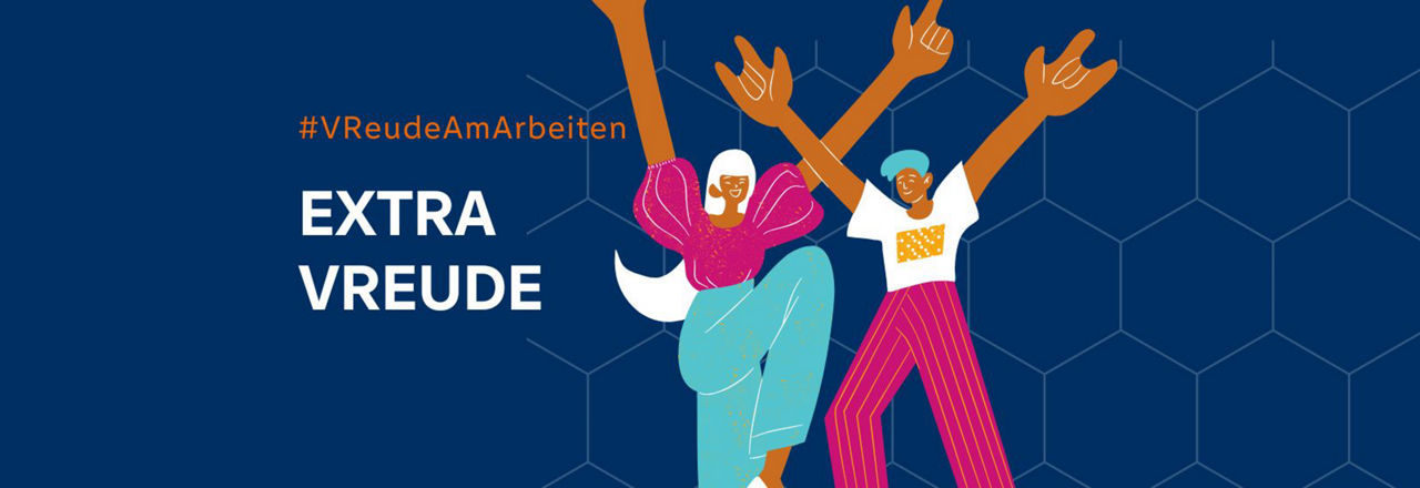Illustration von zwei Personen, die die Hände in die Luft reißen