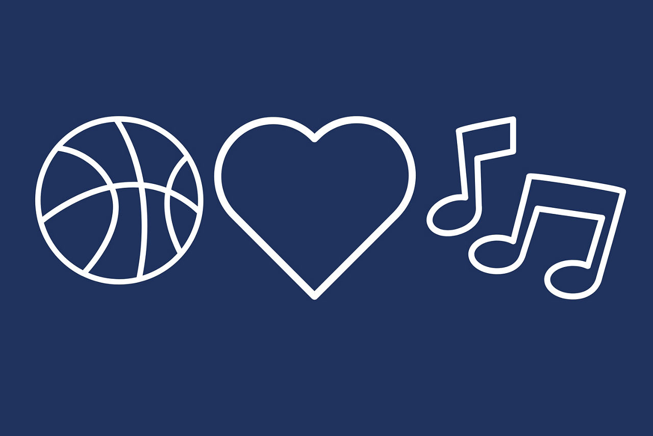 Symbole Basketball Herz und Musiknoten