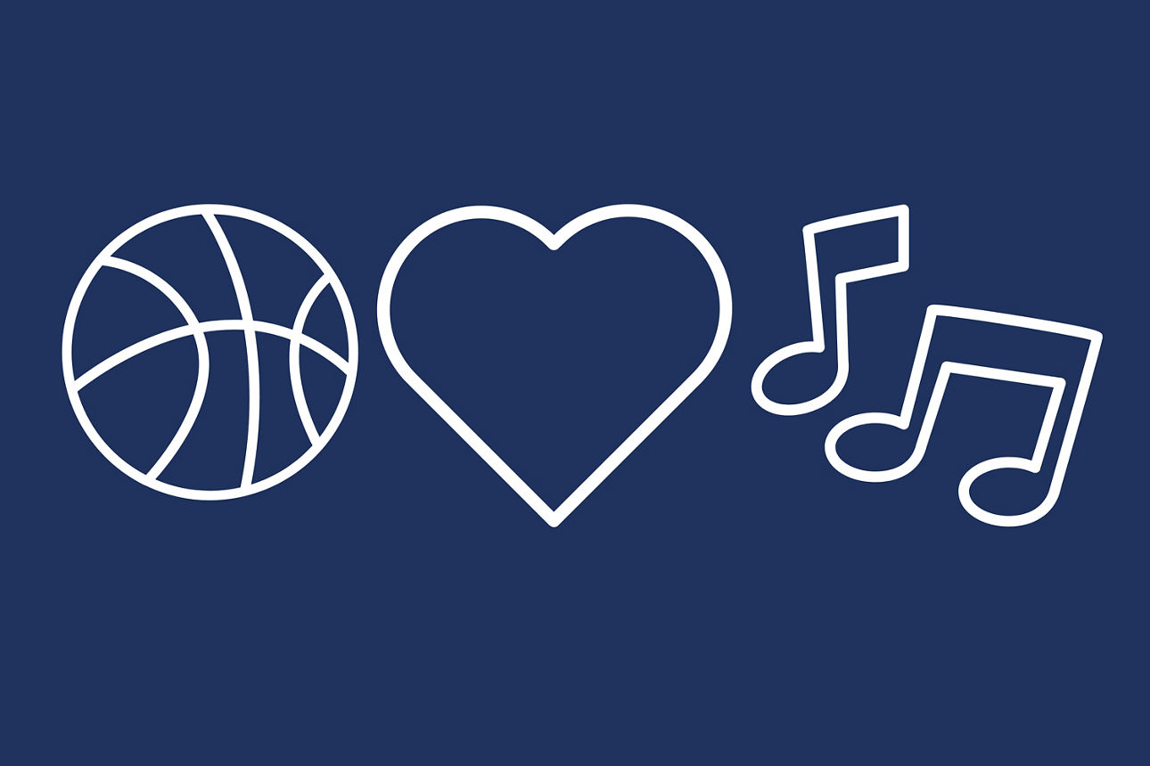 Illustrationen von Basketball, Herz und Musiknoten