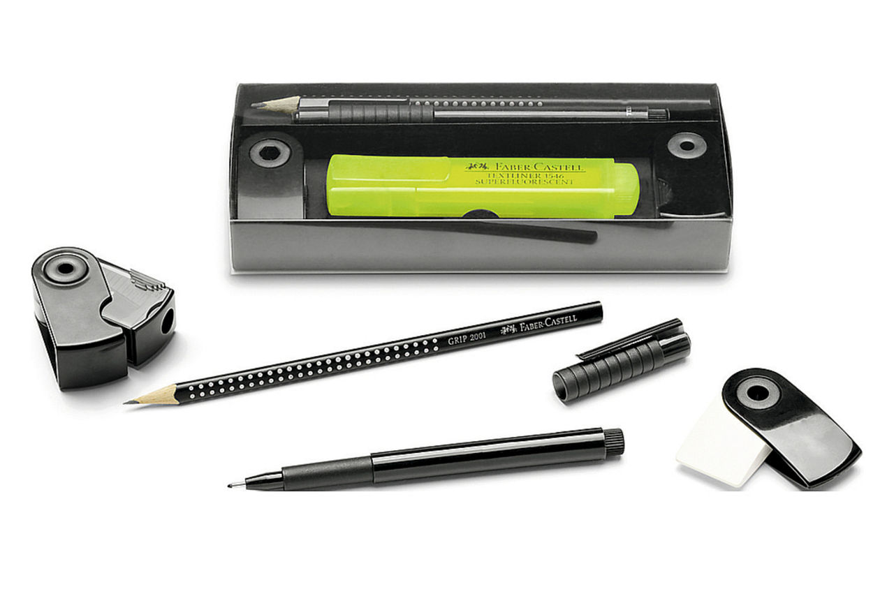 FABER CASTELL Office-Set "Grip" mit Bleistift "GRIP" mit ergonomischer Dreiecksform und patentierter Griffzone, Radierer, Ein