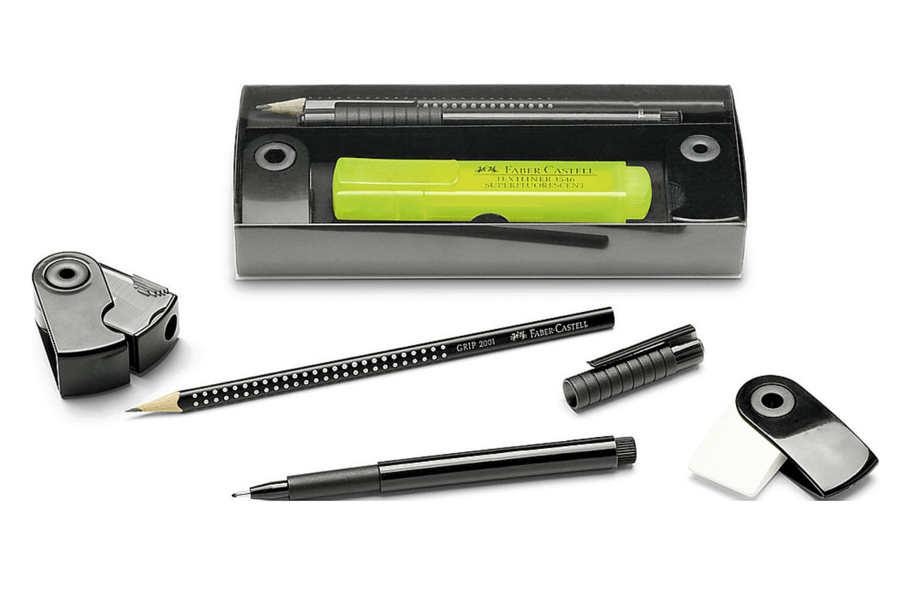FABER CASTELL Office-Set "Grip" mit Bleistift "GRIP" mit ergonomischer Dreiecksform und patentierter Griffzone, Radierer, Ein