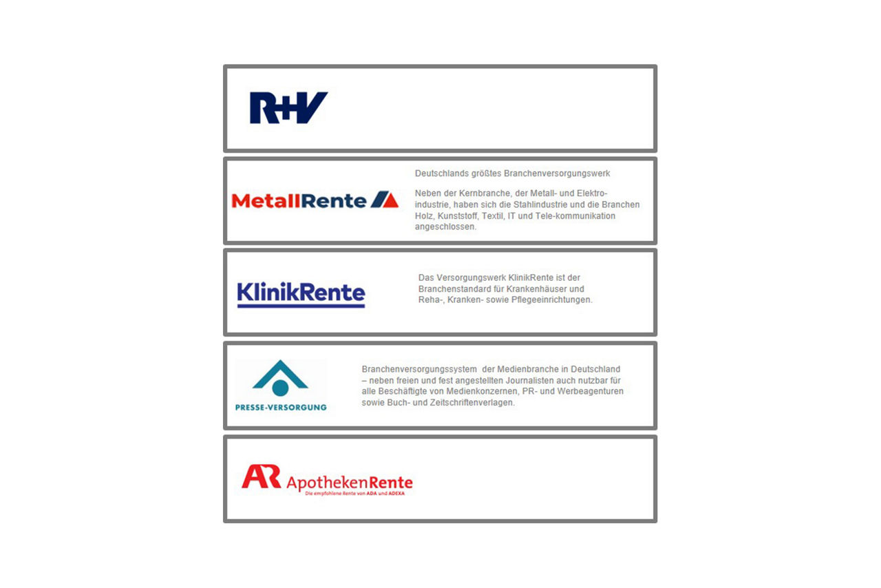 R+V Übersicht der Versorungswerke mit Logo
