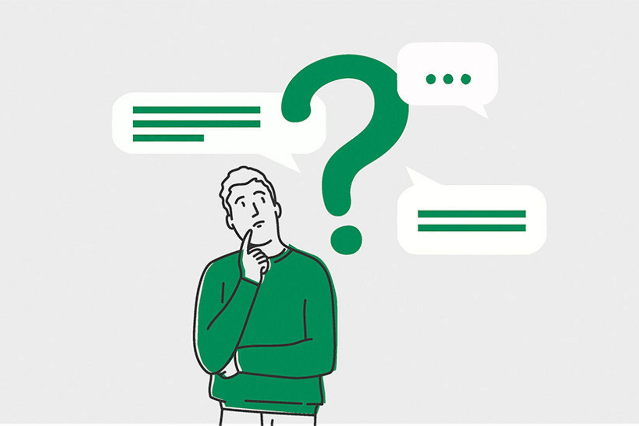 Grafik Mann mit Fragezeichen Fragen zur Fusion