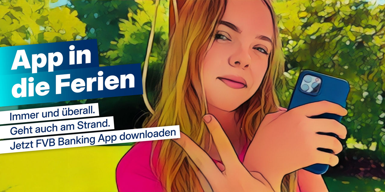 Mädchen hält Handy in der Hand und signalisiert das Peace-Zeichen