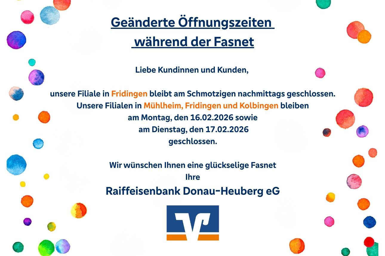 Geänderte Öffnungszeiten Fasnet 