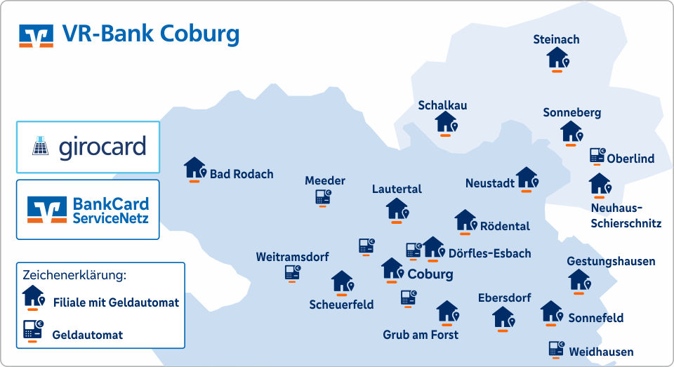 Filialübersicht der VR-Bank Coburg als Karte