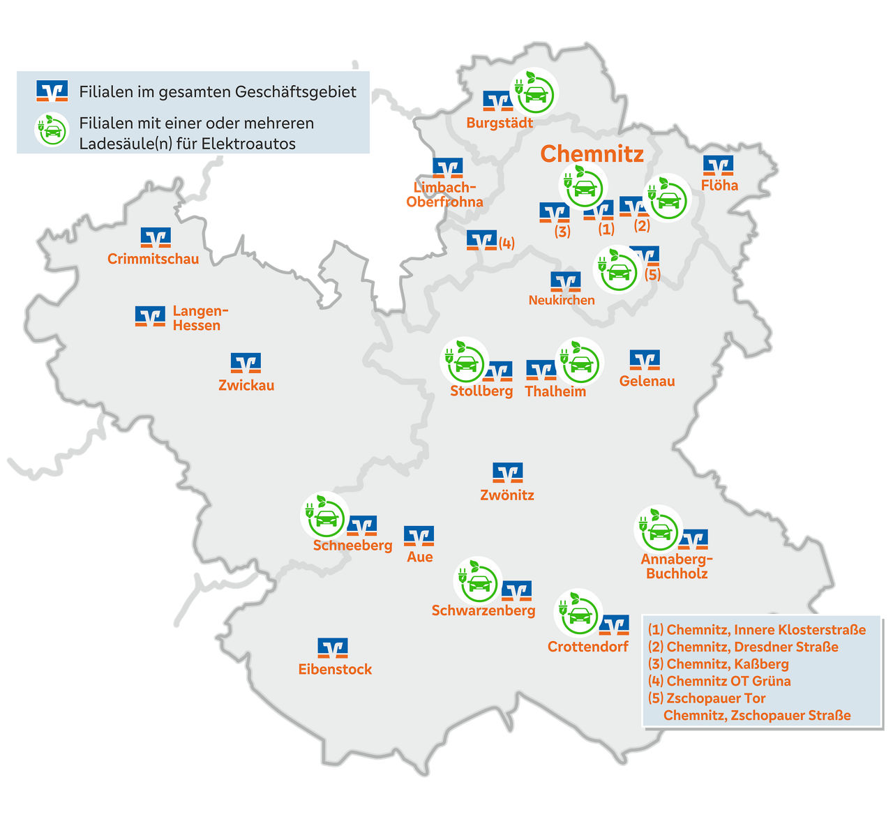 Übersichtskarte der Ladesäulen im Geschäftsgebiet