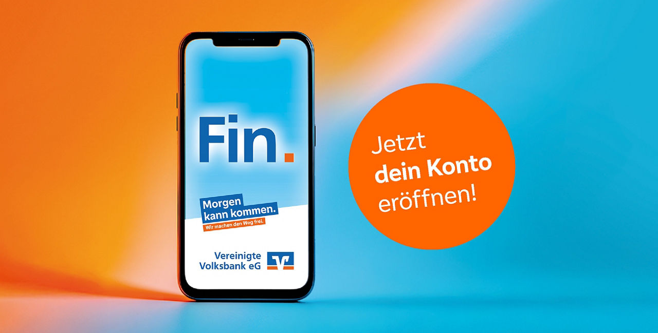 Handy mit Schrift "Fin." - Jetzt dein Konto eröffnen