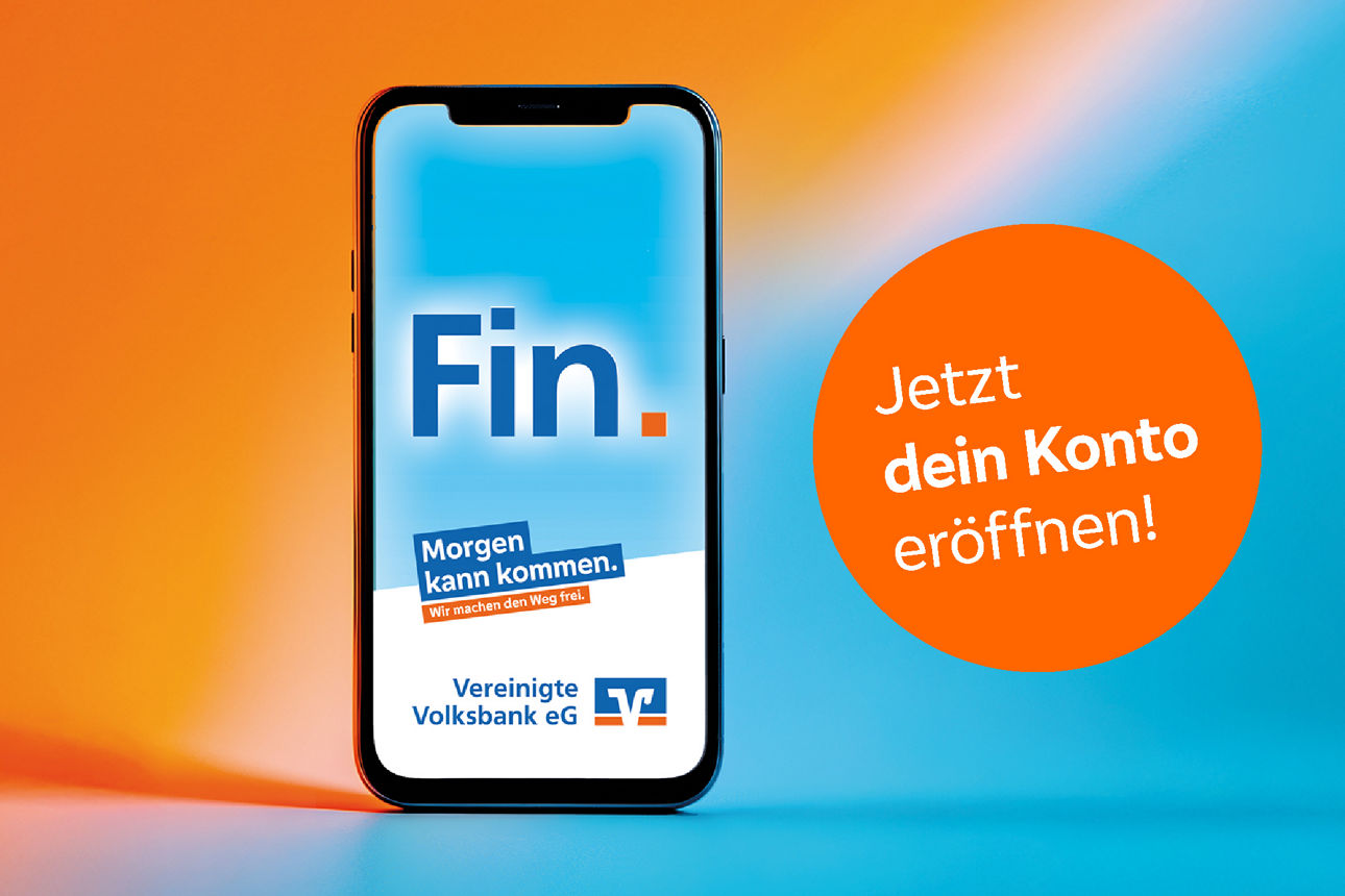 Handy mit Schrift "Fin." - Jetzt dein Konto eröffnen