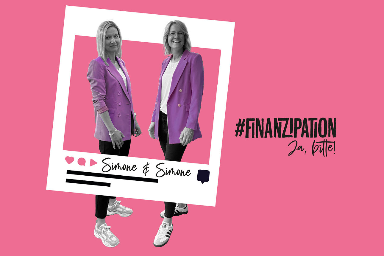 Simone Voss und Simone Schonlau als Mitarbeiterinnen der Märkischen Bank vor pinkem Hintergrund