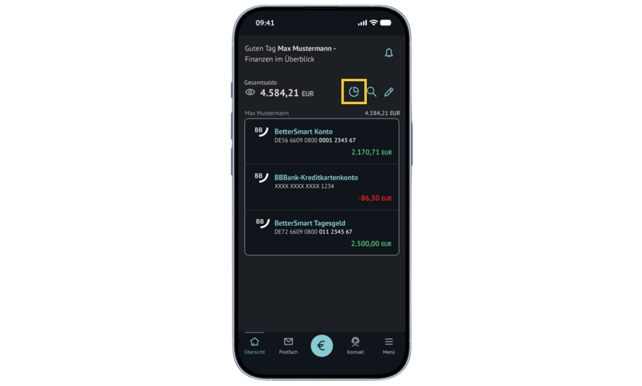 Bildschirm eines Smartphones zeigt Umsatzübersicht in der BBBank App