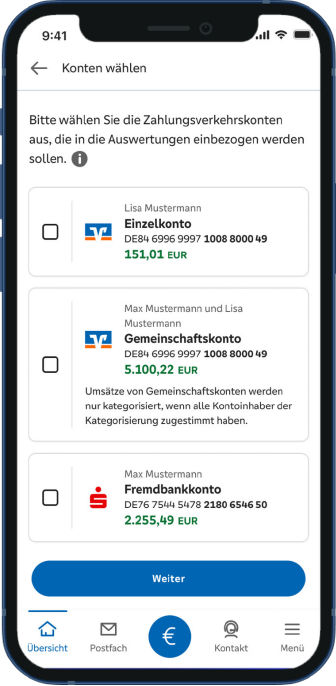 Smartphone mit Anzeige des Finanzlotsen in der VR Banking App