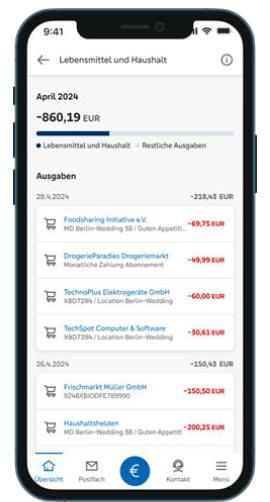 Screenshot aus der VR Banking App zeigt Umsatzdetails.