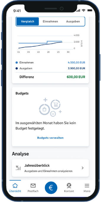 Smartphone mit Anzeige des Finanzlotsen in der VR Banking App