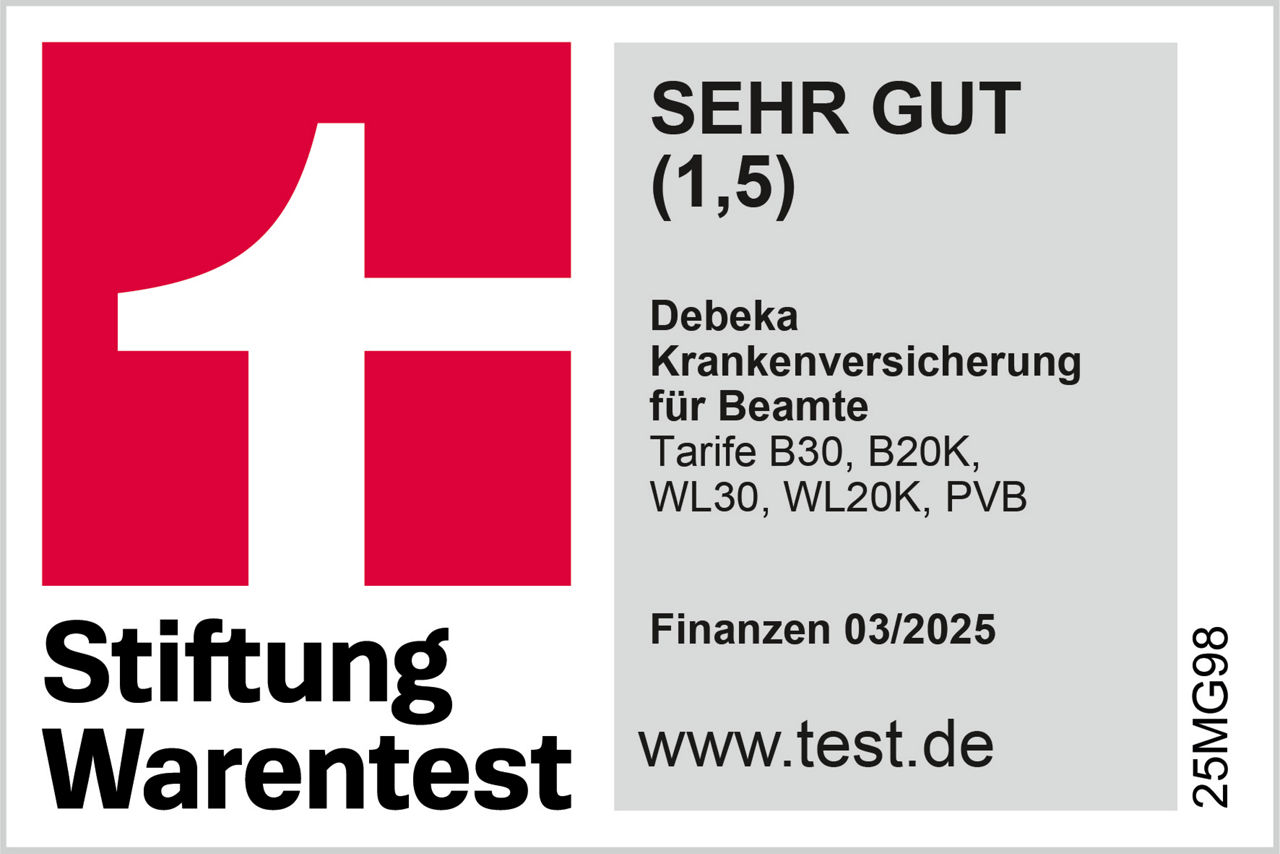 Stiftung Warentest Siegel Debeka Krankenversicherung für Beamte Note 1,5 sehr gut