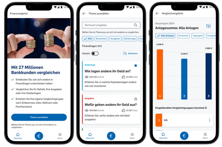 Screenshots von verschiedenen Ansichten des Finanzvergleiches