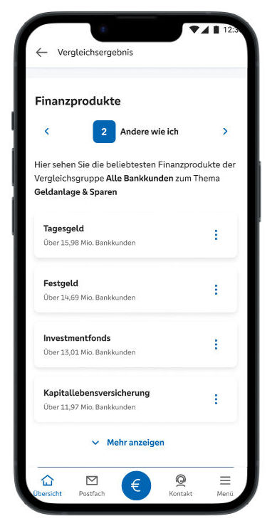 Screenshot aus der VR BankingApp vom Finanzvergleich